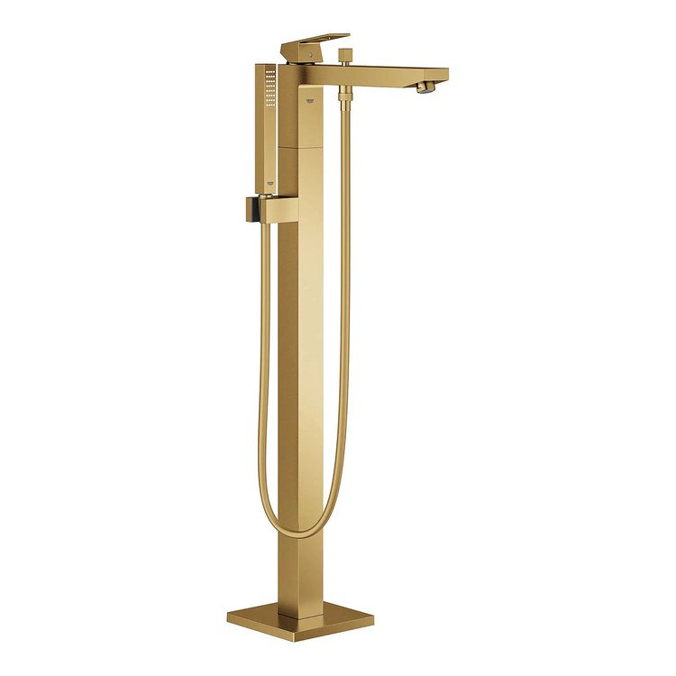 Tub Filler Eurocube Freestanding with Handshower 1 Lever ADA Brushed Cool Sunrise - Image 1
