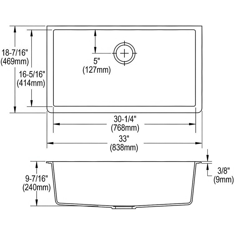 Kitchen Sink Luxe 33 x 18 Inch 1 Bowl Single 1 Hole Arctic Fox Undermount Rectangle - Image 2