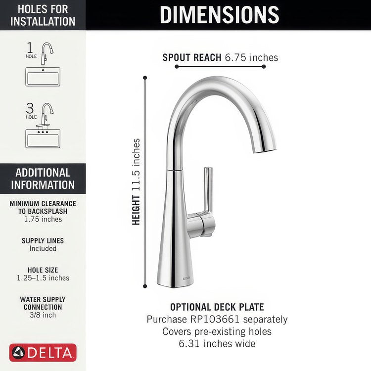 Bar Faucet 1 Lever ADA Chrome Swivel 1.5 Gallons per Minute - Image 3