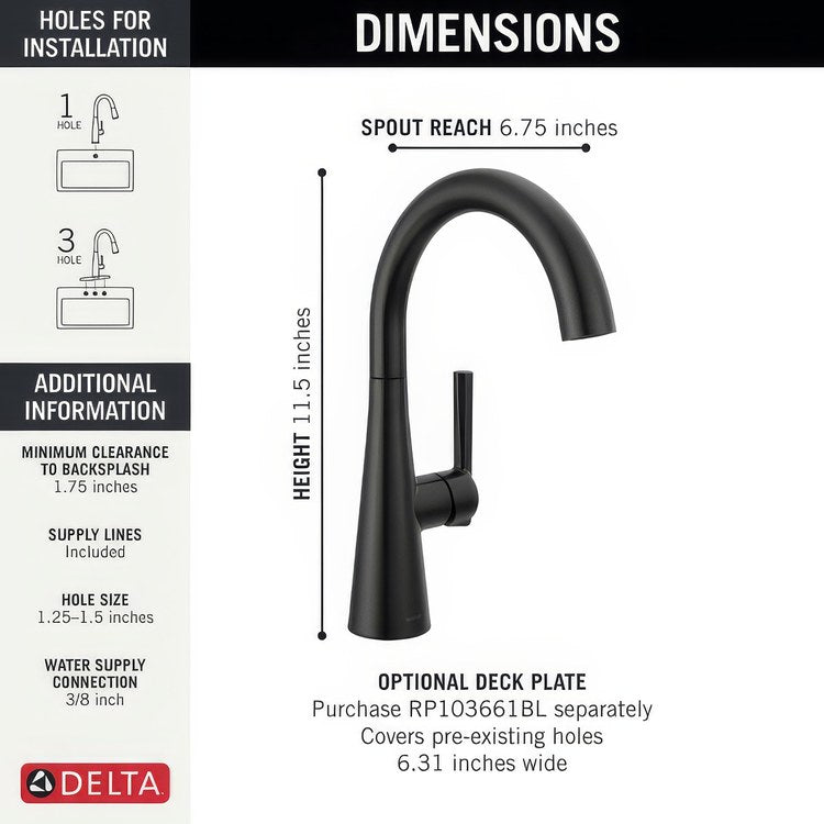Bar Faucet 1 Lever ADA Matte Black Swivel 1.5 Gallons per Minute - Image 3