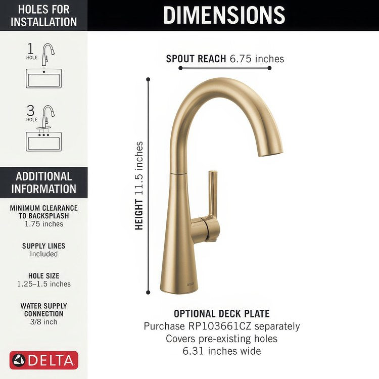 Bar Faucet 1 Lever ADA Champagne Bronze Swivel 1.5 Gallons per Minute - Image 3