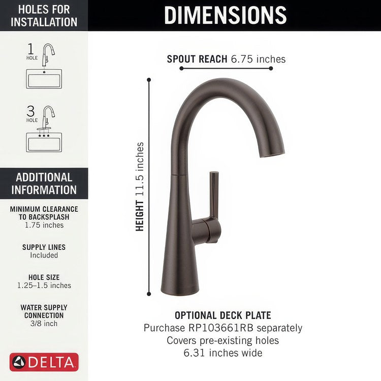 Bar Faucet 1 Lever ADA Venetian Bronze Swivel 1.5 Gallons per Minute - Image 3