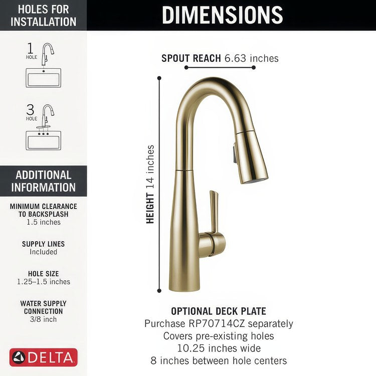 Bar Faucet Essa 1 Lever ADA Brilliance Champagne Bronze Pull Down 2 Function Gooseneck 360 DEG Swivel 1.8 Gallons per Minute - Image 3