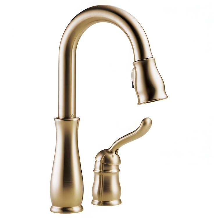 Bar Faucet Leland 1 Lever ADA Brilliance Champagne Bronze Pull Down 2 Function Gooseneck 360 DEG Swivel 1.8 Gallons per Minute - Image 1