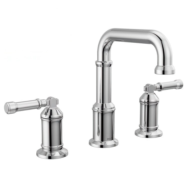 Lavatory Faucet Broderick Widespread 4 to 16 Inch Spread 2 Lever ADA WaterSense Lumicoat Polished Chrome 1.2 Gallons per Minute Pop-Up 3 Hole
