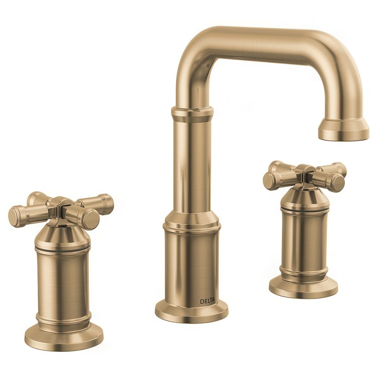 Lavatory Faucet Broderick Widespread 4 to 16 Inch Spread 2 Cross ADA WaterSense Lumicoat Champagne Bronze 1.2 Gallons per Minute Pop-Up 3 Hole
