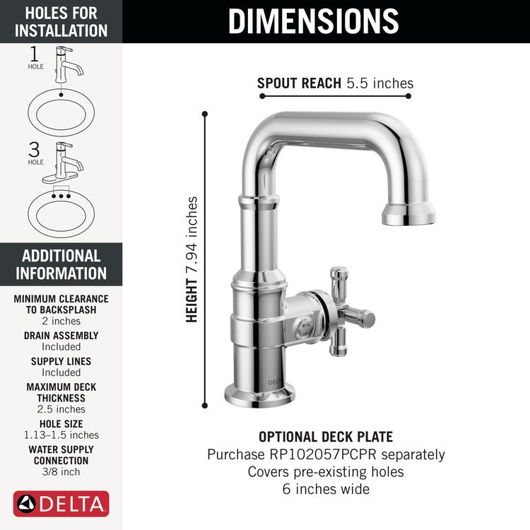 Lavatory Faucet Broderick 1 Cross WaterSense Lumicoat Polished Chrome 1.2 Gallons per Minute Deck Pop-Up 1 Hole - Image 2