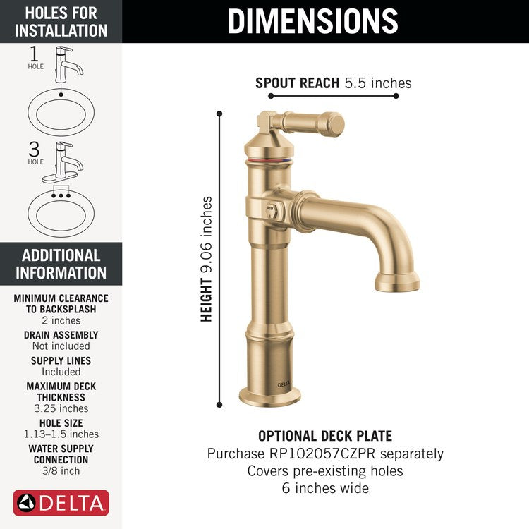 Lavatory Faucet Broderick 1 Lever ADA WaterSense Lumicoat Champagne Bronze 1.2 Gallons per Minute Less Drain 1 Hole - Image 2