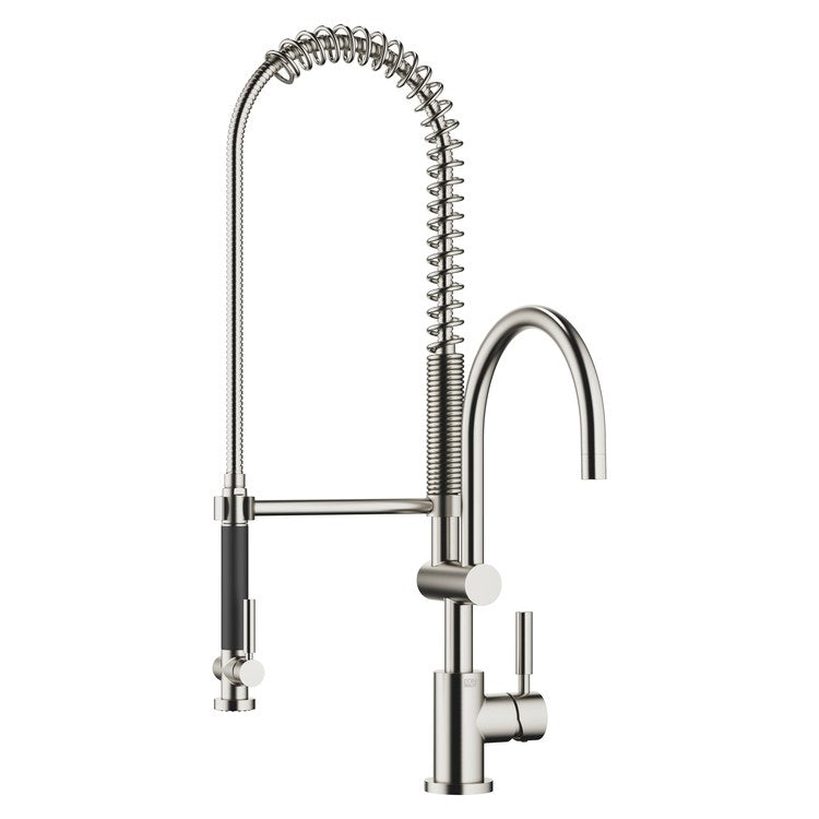 Kitchen Faucet TARA Profi Mixer 1 Lever ADA Brushed Platinum Pull Down 2 Function Gooseneck 360 DEG Swivel 1 Hole Deck 1.5 Gallons per Minute - Image 1
