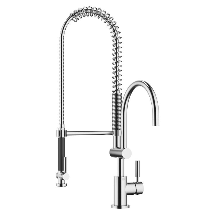 Kitchen Faucet TARA Profi Mixer 1 Lever ADA Brushed Chrome Pull Down 2 Function Gooseneck 360 DEG Swivel 1 Hole Deck 1.5 Gallons per Minute - Image 1