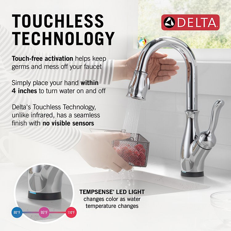 Bar Faucet Leland 1 Lever ADA Polished Chrome Touch2O Touchless Pull Down 2 Function Gooseneck 360 DEG Swivel 1.8 Gallons per Minute - Image 3