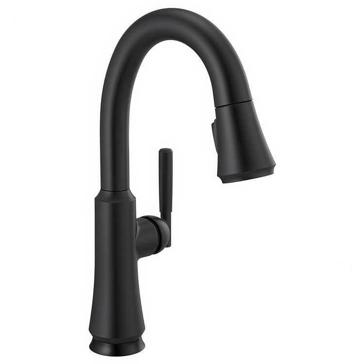 Bar Faucet Coranto 1 Lever ADA Matte Black Touch2O Touchless Pull Down 3 Function Gooseneck 360 DEG Swivel 1.8 Gallons per Minute - Image 1