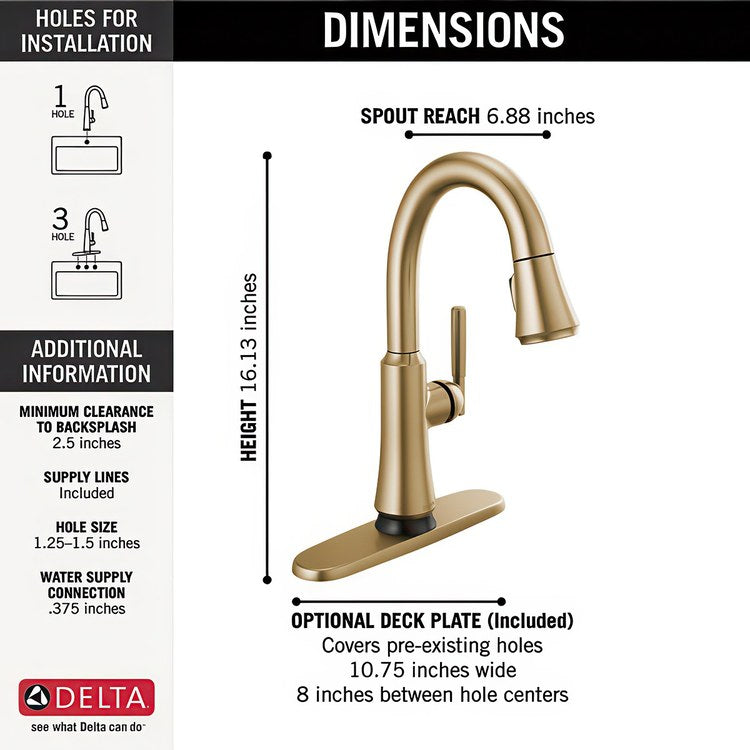 Bar Faucet Coranto 1 Lever ADA Brilliance Champagne Bronze Touch2O Touchless Pull Down 3 Function Gooseneck 360 DEG Swivel 1.8 Gallons per Minute - Image 2
