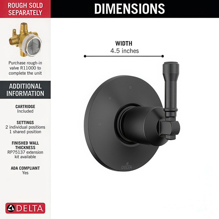 Diverter Trim Broderick 3 Setting Matte Black 1 Lever ADA - Image 2
