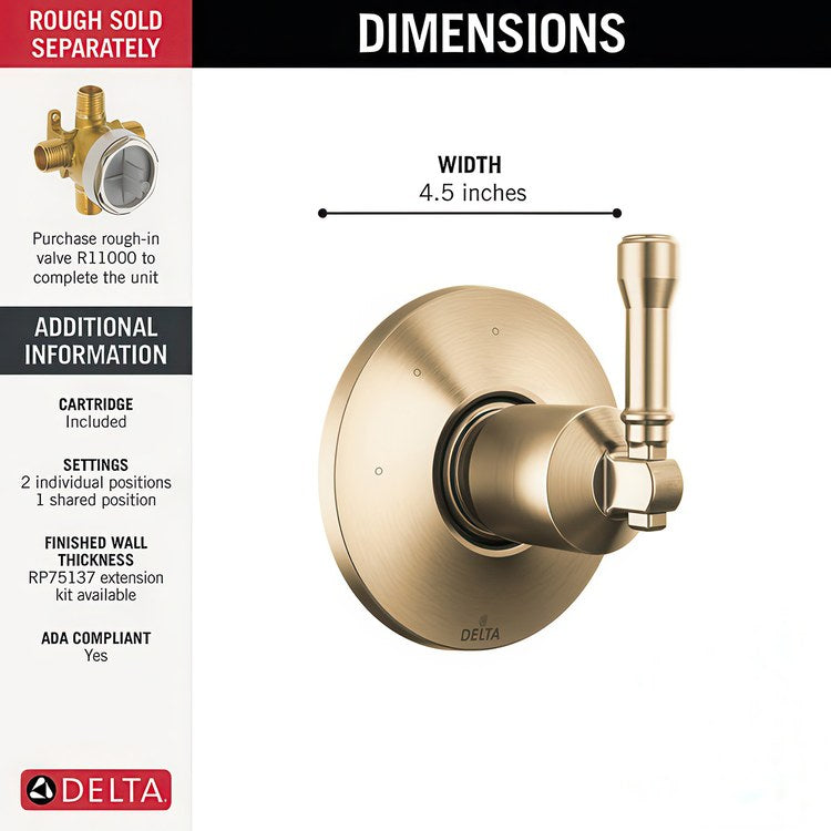 Diverter Trim Broderick 3 Setting Lumicoat Champagne Bronze 1 Lever ADA - Image 2