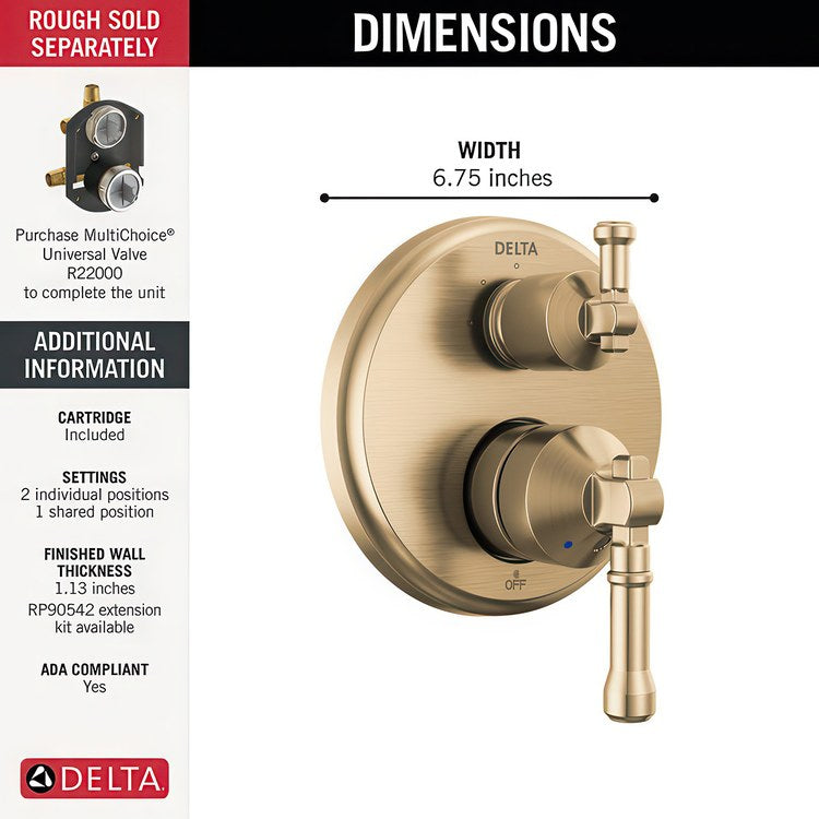 Diverter Trim Broderick 14 Series 3 Setting Lumicoat Champagne Bronze 2 Lever ADA for 3 Setting Diverter Rough - Image 2