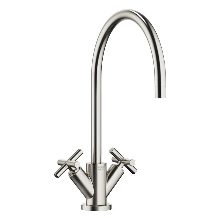 Kitchen Faucet TARA Deck Mount Mixer 2 Cross ADA Brushed Platinum Swivel 360DEG 1 Hole 1.5 Gallons per Minute