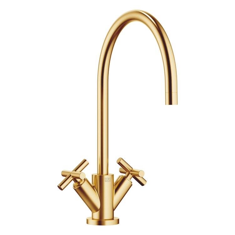 Kitchen Faucet TARA Deck Mount Mixer 2 Cross ADA Brushed Durabrass Swivel 360DEG 1 Hole 1.5 Gallons per Minute