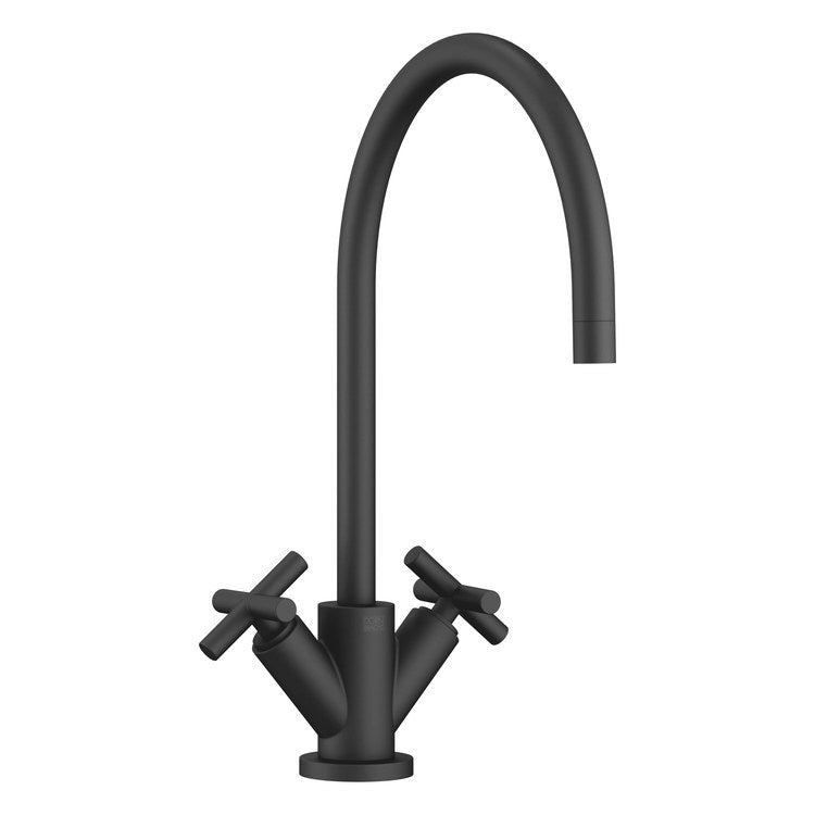 Kitchen Faucet TARA Deck Mount Mixer 2 Cross ADA Matte Black Swivel 360DEG 1 Hole 1.5 Gallons per Minute