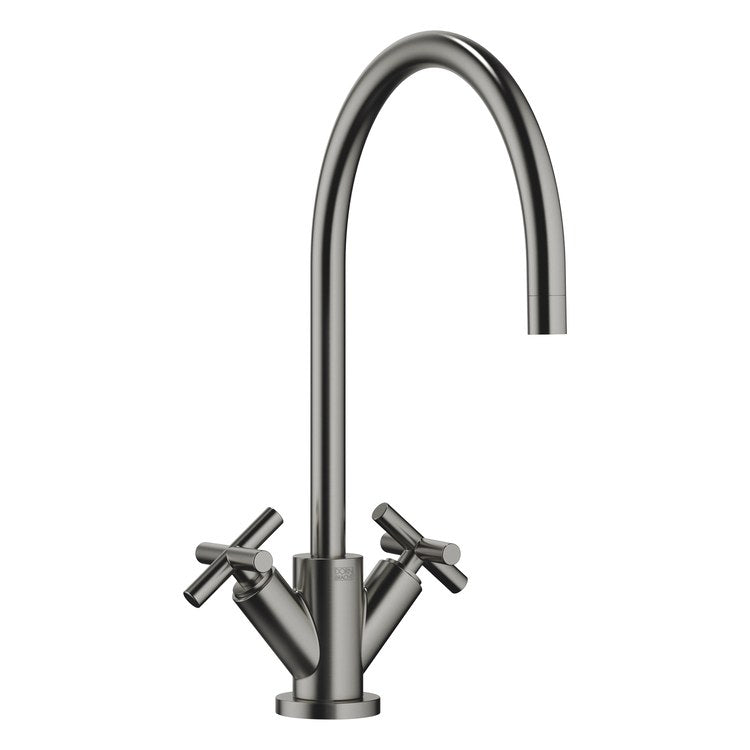 Kitchen Faucet TARA Deck Mount Mixer 2 Cross ADA Brushed Dark Platinum Swivel 360DEG 1 Hole 1.5 Gallons per Minute - Image 1
