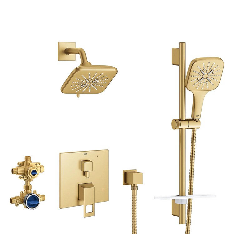 Pressure Balance Valve Trim Eurocube 2 Lever Brushed Cool Sunrise WaterSense for Shower Only - Image 1