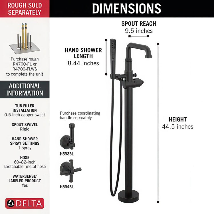 Tub Filler Broderick Floor Mount Less Handle Matte Black - Image 2