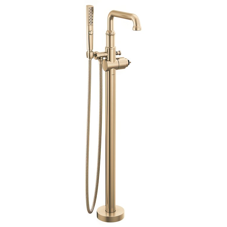 Tub Filler Broderick Floor Mount Less Handle Lumicoat Champagne Bronze - Image 1