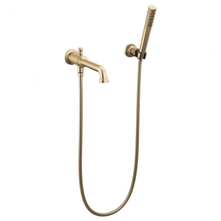 Tub Filler Broderick Wall Mount 8 Inch Spread Less Handle Lumicoat Champagne Bronze - Image 1