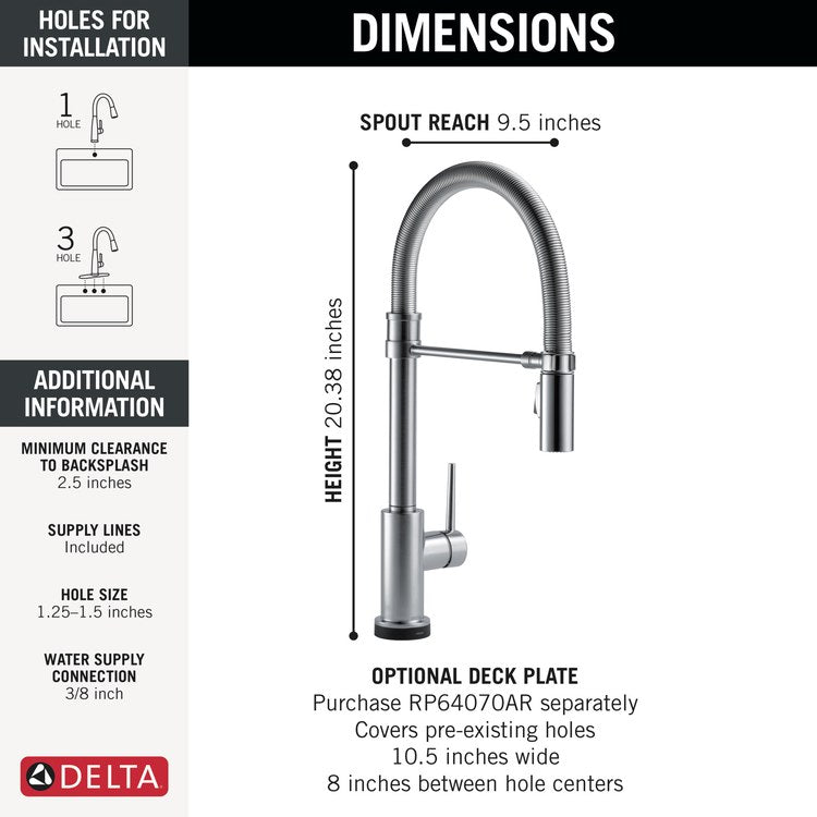 Kitchen Faucet Trinsic Touchless 1 Lever ADA Arctic Stainless Pull Down 2 Function Gooseneck 360 DEG Swivel 1 Hole Deck Touch2O/Diamond Seal 1.8 Gallons per Minute - Image 2
