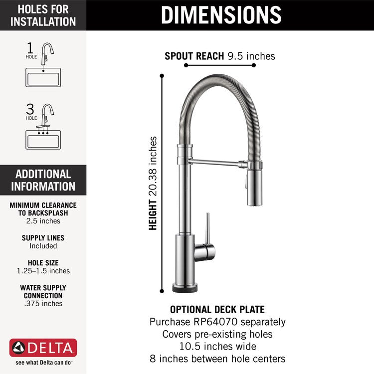 Kitchen Faucet Trinsic Touchless 1 Lever ADA Chrome Pull Down 2 Function Gooseneck 360 DEG Swivel 1 Hole Deck Touch2O/Diamond Seal 1.8 Gallons per Minute - Image 2