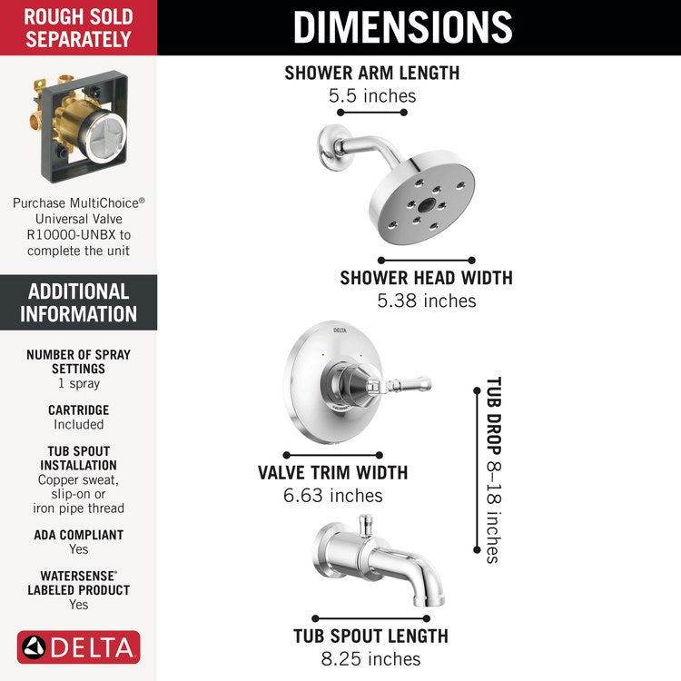 Tub and Shower Trim Broderick 17T 1 Lever Lumicoat Polished Chrome ADA 1.75 Gallons per Minute - Image 2