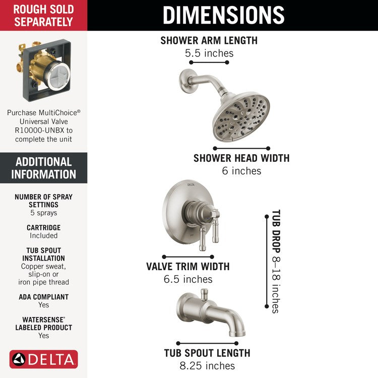 Tub and Shower Trim Broderick 17T 2 Lever Lumicoat Stainless ADA 1.75 Gallons per Minute - Image 2