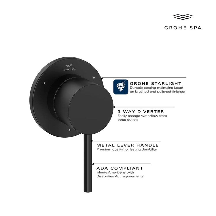 Diverter Trim Atrio 3 Way Matte Black 1 Lever ADA for Requires Diverter Rough-In Valve 29902/29904 - Image 2