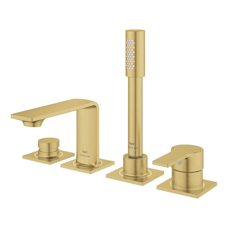 Roman Tub Filler Allure Deck Mount with Handshower 2 Knob/Lever Brushed Cool Sunrise - Image 2