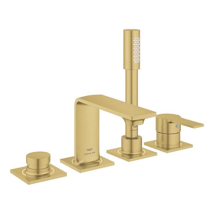 Roman Tub Filler Allure Deck Mount with Handshower 2 Knob/Lever Brushed Cool Sunrise - Image 1