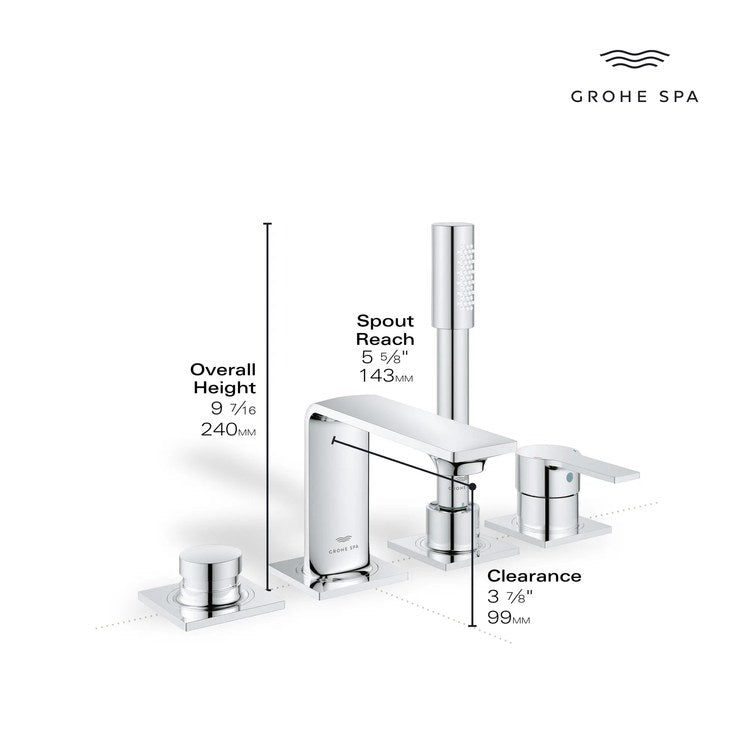 Roman Tub Filler Allure Deck Mount with Handshower 2 Knob/Lever Starlight Chrome - Image 3
