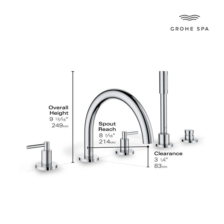 Roman Tub Filler Atrio Deck Mount with Handshower 3 Knob/Lever Brushed Nickel Infinity - Image 3