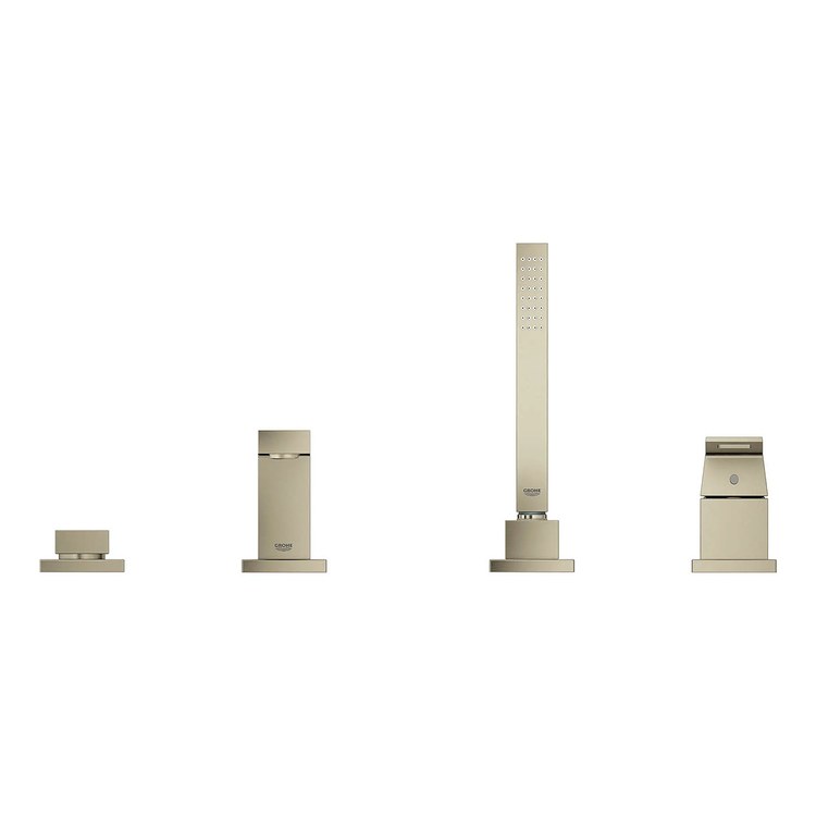 Roman Tub Filler Eurocube Deck Mount with Handshower 3 Lever ADA Brushed Nickel - Image 3