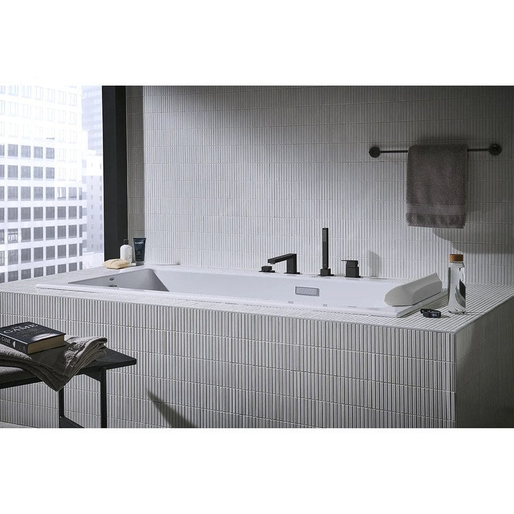 Roman Tub Filler Eurocube Deck Mount with Handshower 5 Lever ADA Matte Black - Image 2