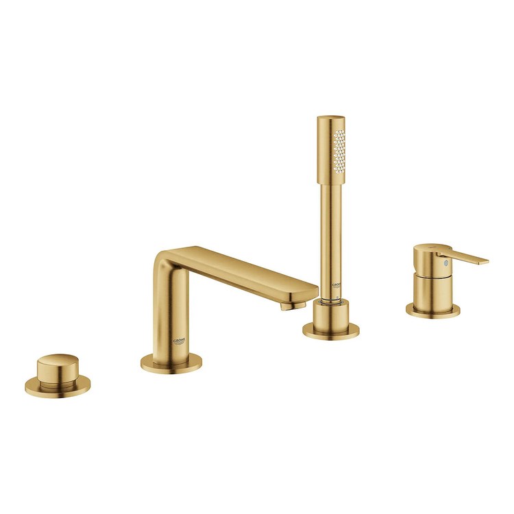 Roman Tub Filler Lineare Deck Mount with Handshower 2 Knob/Lever Brushed Cool Sunrise - Image 1