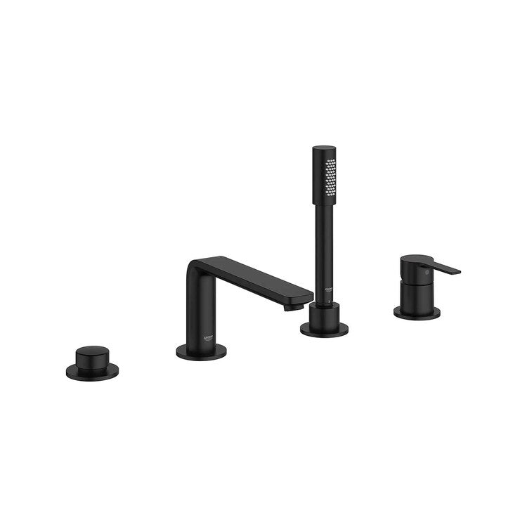 Roman Tub Filler Lineare Deck Mount with Handshower 2 Knob/Lever Matte Black - Image 1