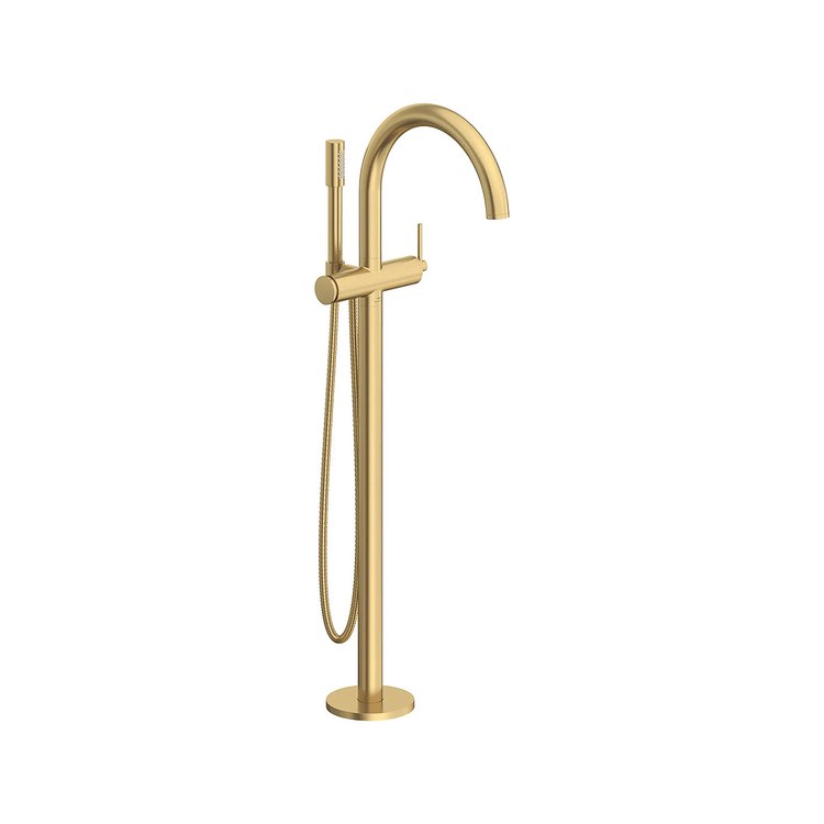 Tub Filler Atrio New Freestanding with Handshower 10-1/2 Inch Spread 1 Lever cUPC/CALGreen Brushed Cool Sunrise Floor - Image 1