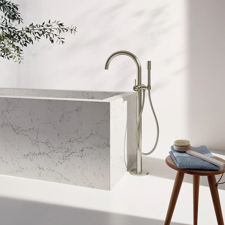 Tub Filler Atrio New Freestanding with Handshower 10-1/2 Inch Spread 1 Lever cUPC/CALGreen Brushed Nickel Infinity Floor - Image 2