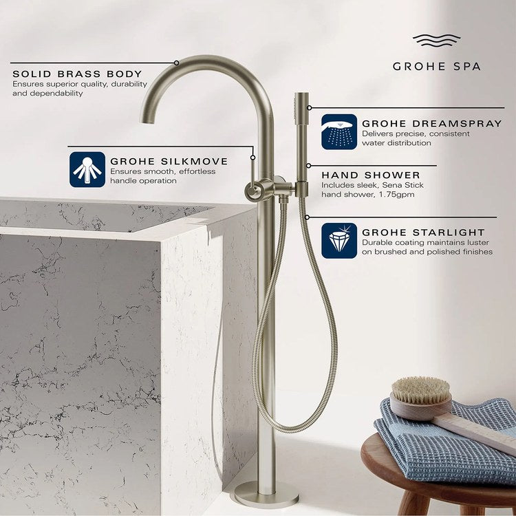 Tub Filler Atrio New Freestanding with Handshower 10-1/2 Inch Spread 1 Lever cUPC/CALGreen Brushed Nickel Infinity Floor - Image 3