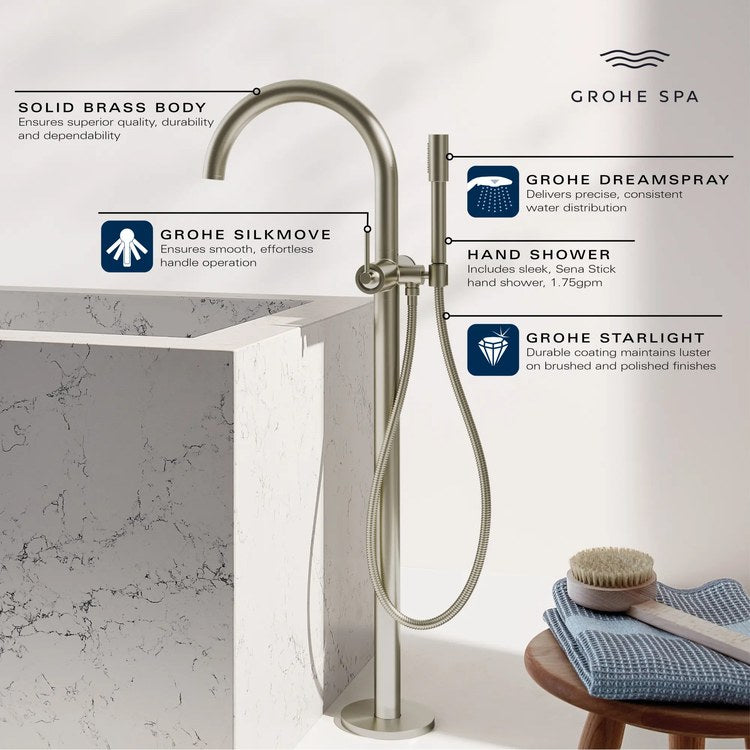 Tub Filler Atrio New Freestanding with Handshower 10-1/2 Inch Spread 1 Lever cUPC/CALGreen StarLight Chrome Floor - Image 2
