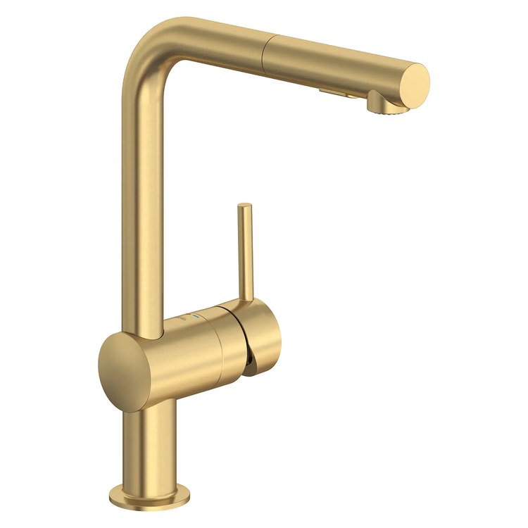 Kitchen Faucet Minta 1 Lever CALGreen Brushed Cool Sunrise Pull Down Dual Function High Arc 360 DEG Swivel 1 Hole 1.75 Gallons per Minute