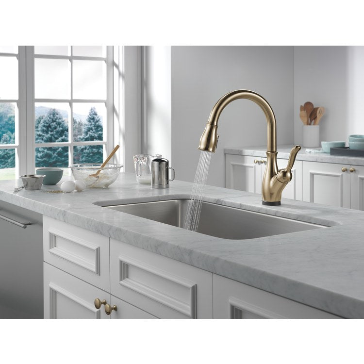 Kitchen Faucet Essa 1 Lever ADA CEC Brilliance Champagne Bronze Pull Down Dual Function High Arc 360 DEG Swivel 1/3 Hole Diamond Seal VoiceIQ Touch2O 1.8 Gallons per Minute - Image 2