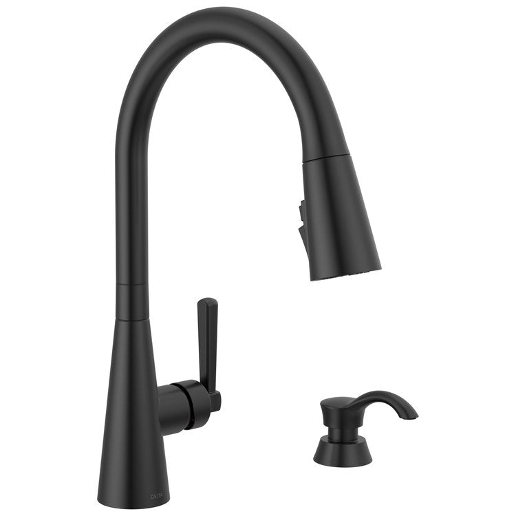 Kitchen Faucet Boyd with Soap Dispenser 1 Lever ADA Matte Black Pull Down 3 Function High Arc 360 DEG Swivel 1 Hole MagnaTite ShieldSpray Diamond Seal 1.8 Gallons per Minute - Image 1