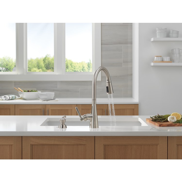 Kitchen Faucet Boyd with Soap Dispenser 1 Lever ADA Spotshield Stainless Pull Down 3 Function High Arc 360 DEG Swivel 1 Hole MagnaTite ShieldSpray Diamond Seal 1.8 Gallons per Minute - Image 2