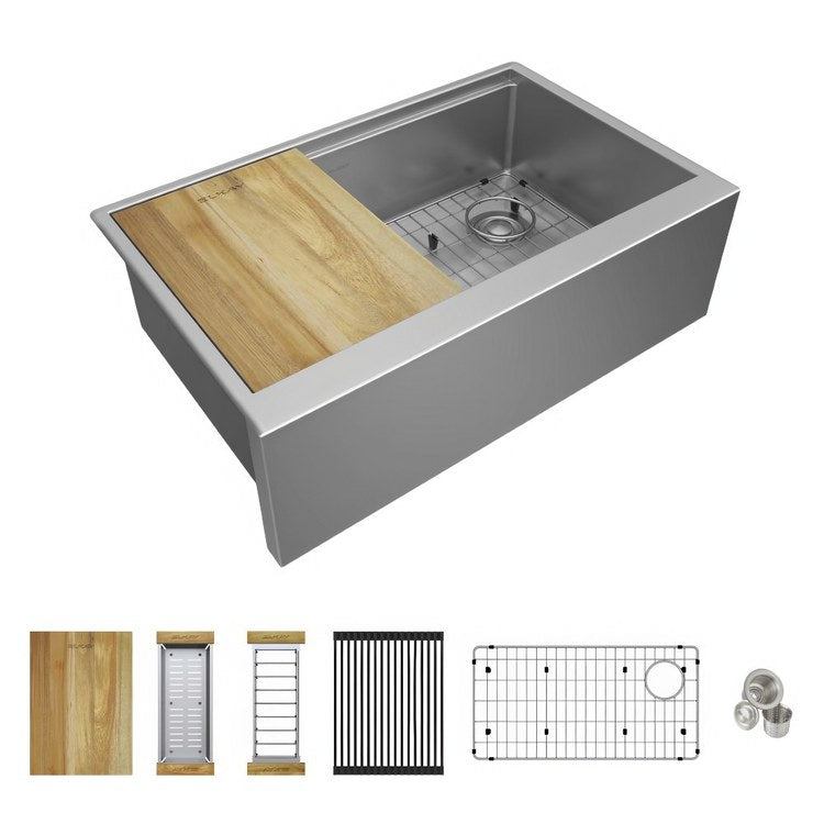 Sink Kit Crosstown 32 Inch 1 Bowls Polished Satin/Brown Undermount - Image 1